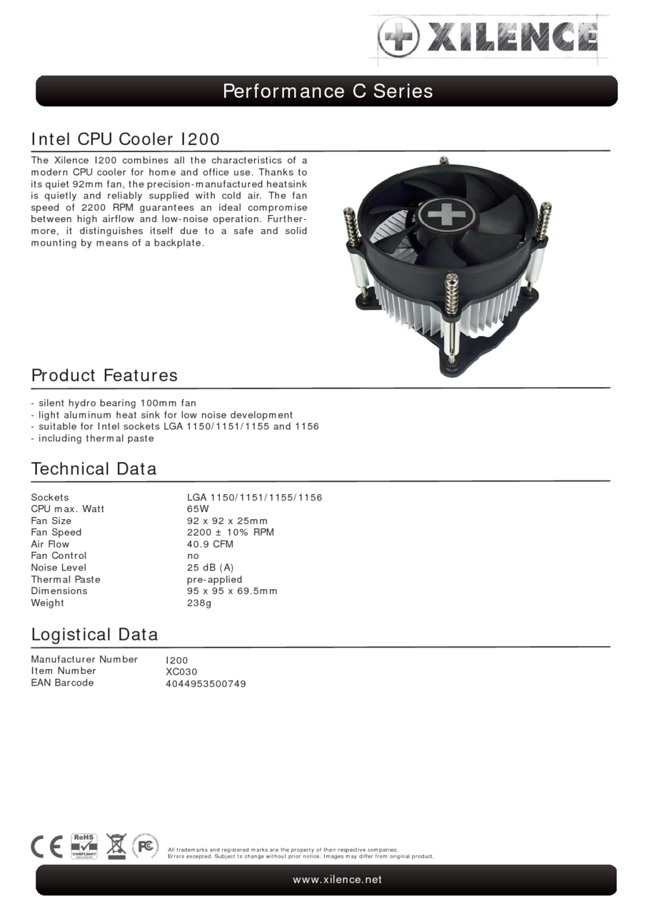 Xilence Xc030 I200 Cpu Cooler 1200 1156 1155 1151 1150 Performance C I200